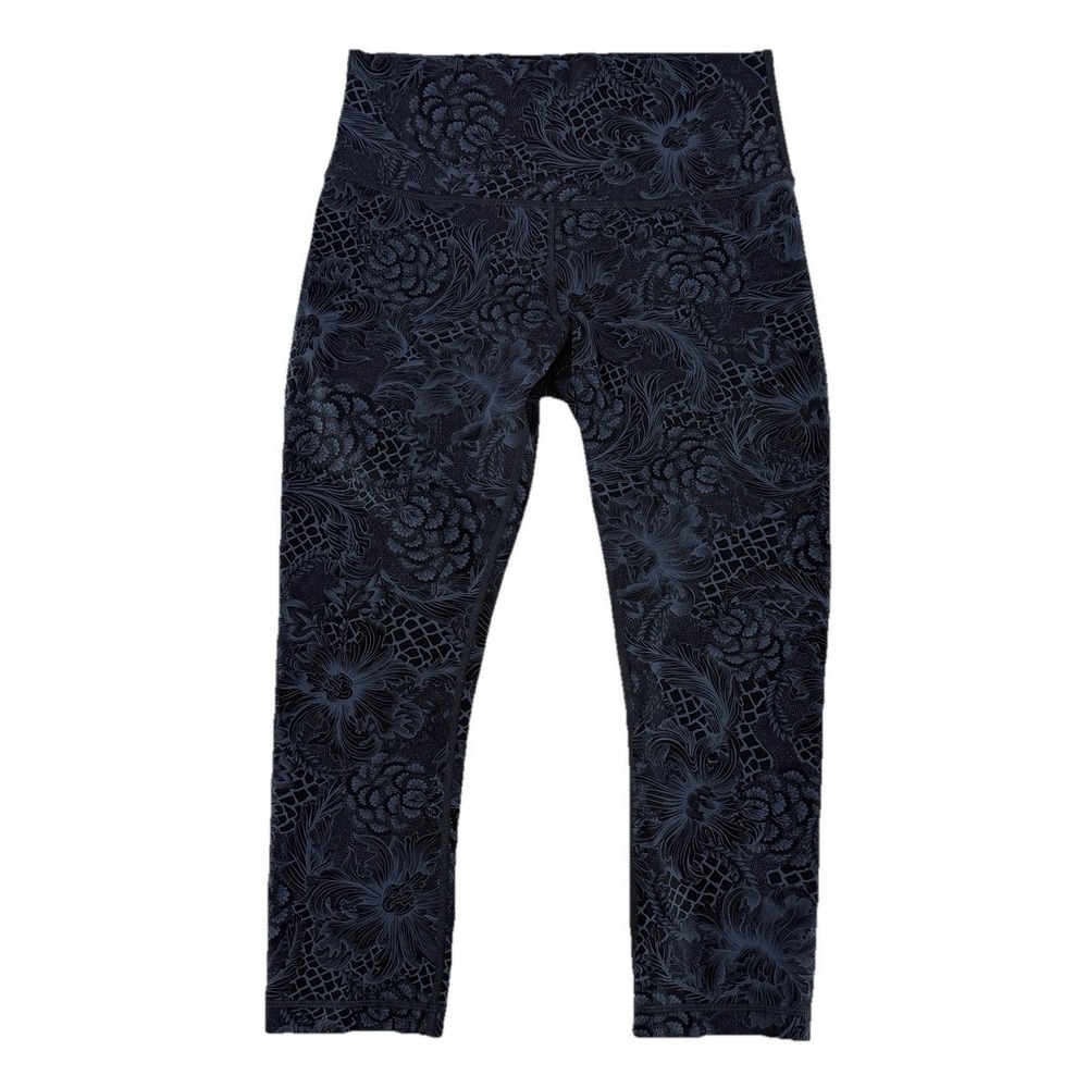 Lululemon Run On Tight 21.5" Nouveau Mach Blue Black Running Leggings Sz‎ 8 Crop